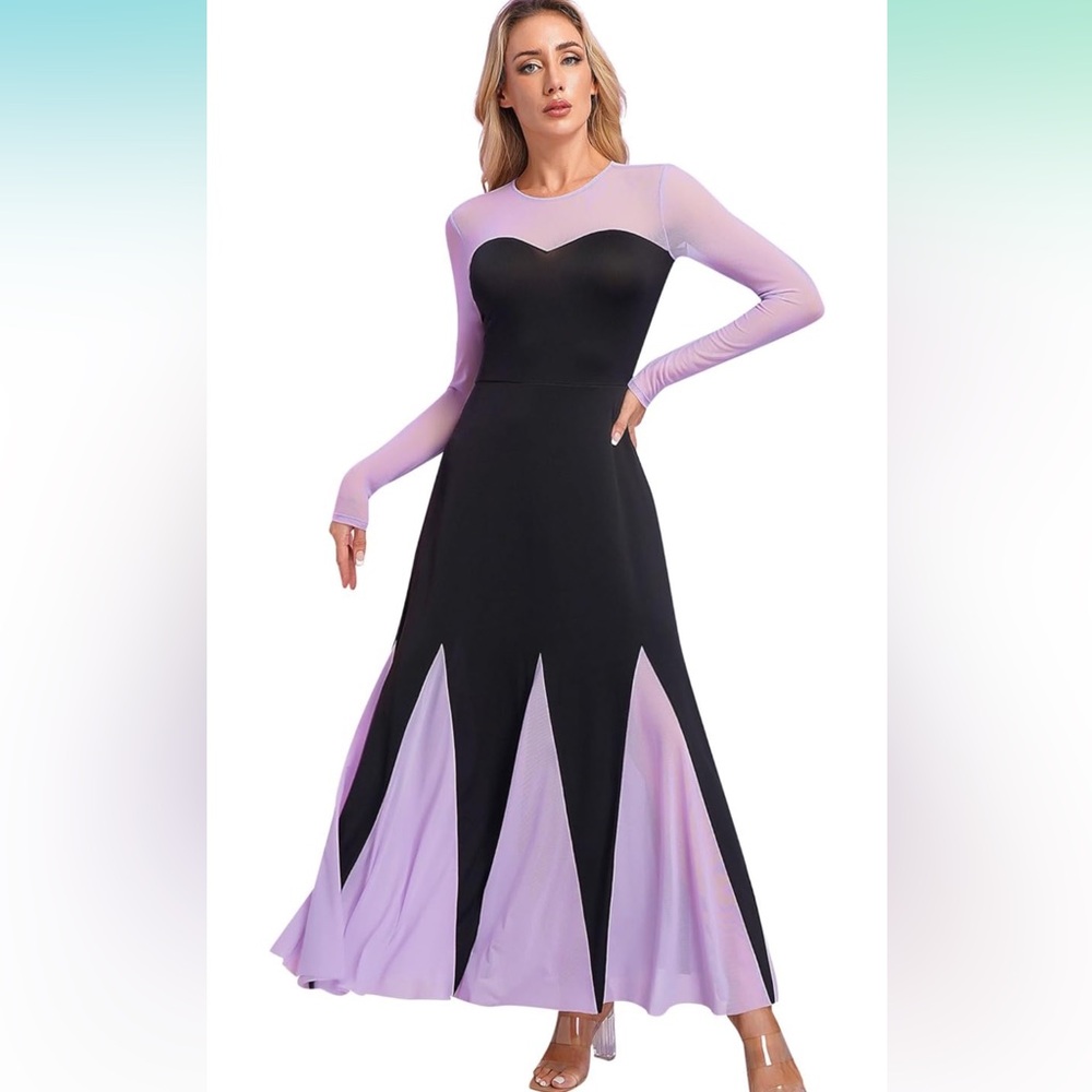 Chic Long Sleeve Black and Purple Dress
